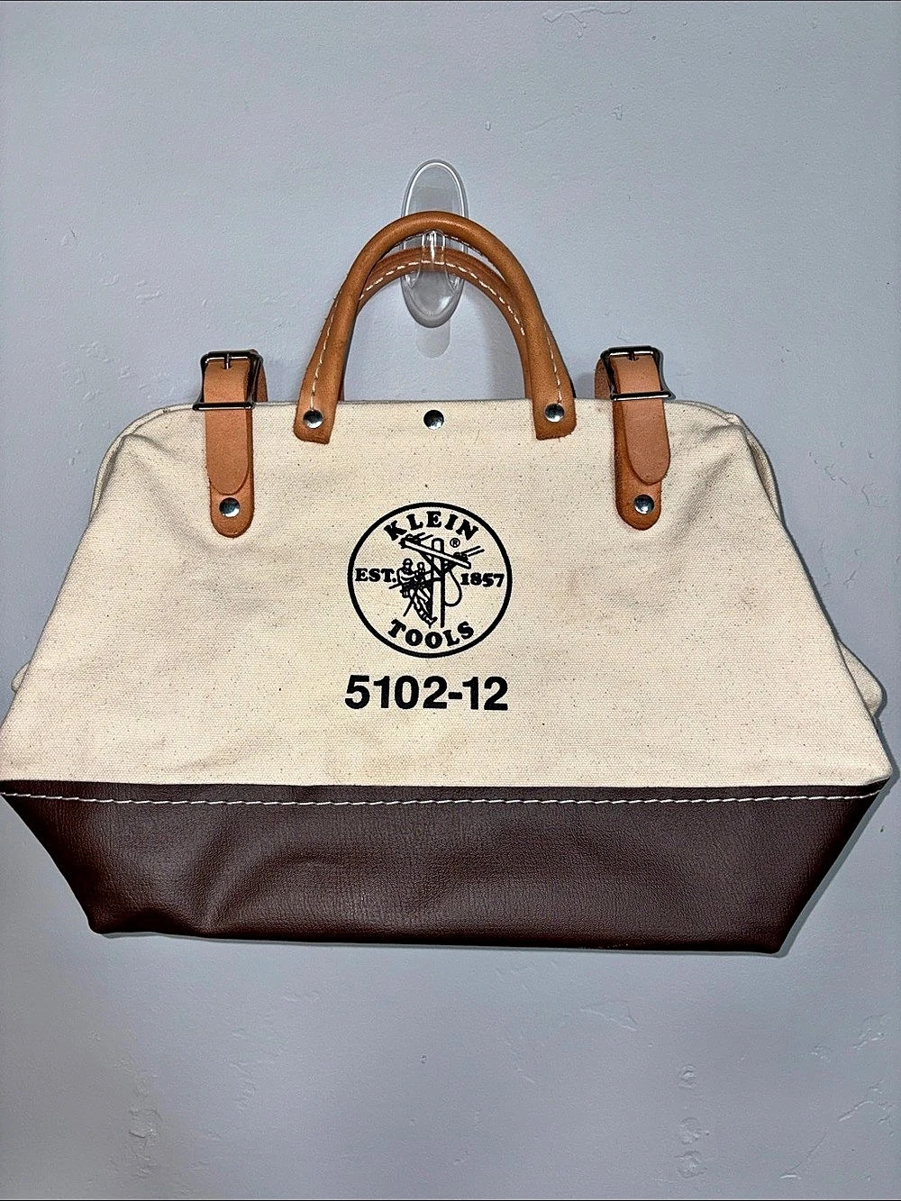 Klein Tools 5102-12 Canvas Tool Bag Tote 12” Brown Cream Leather Handles